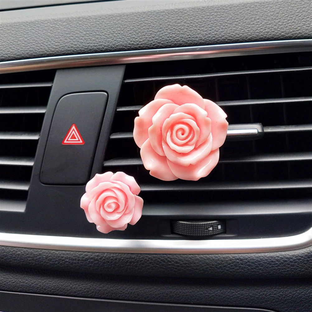 1 Pair of Clip Style Car Perfume Base Rose Shape Aromatherapy Solid Perfume Diffuser Auto Vehicle Inner Dashboard Decoration Festive Gift (Pink, Large and Small Style)