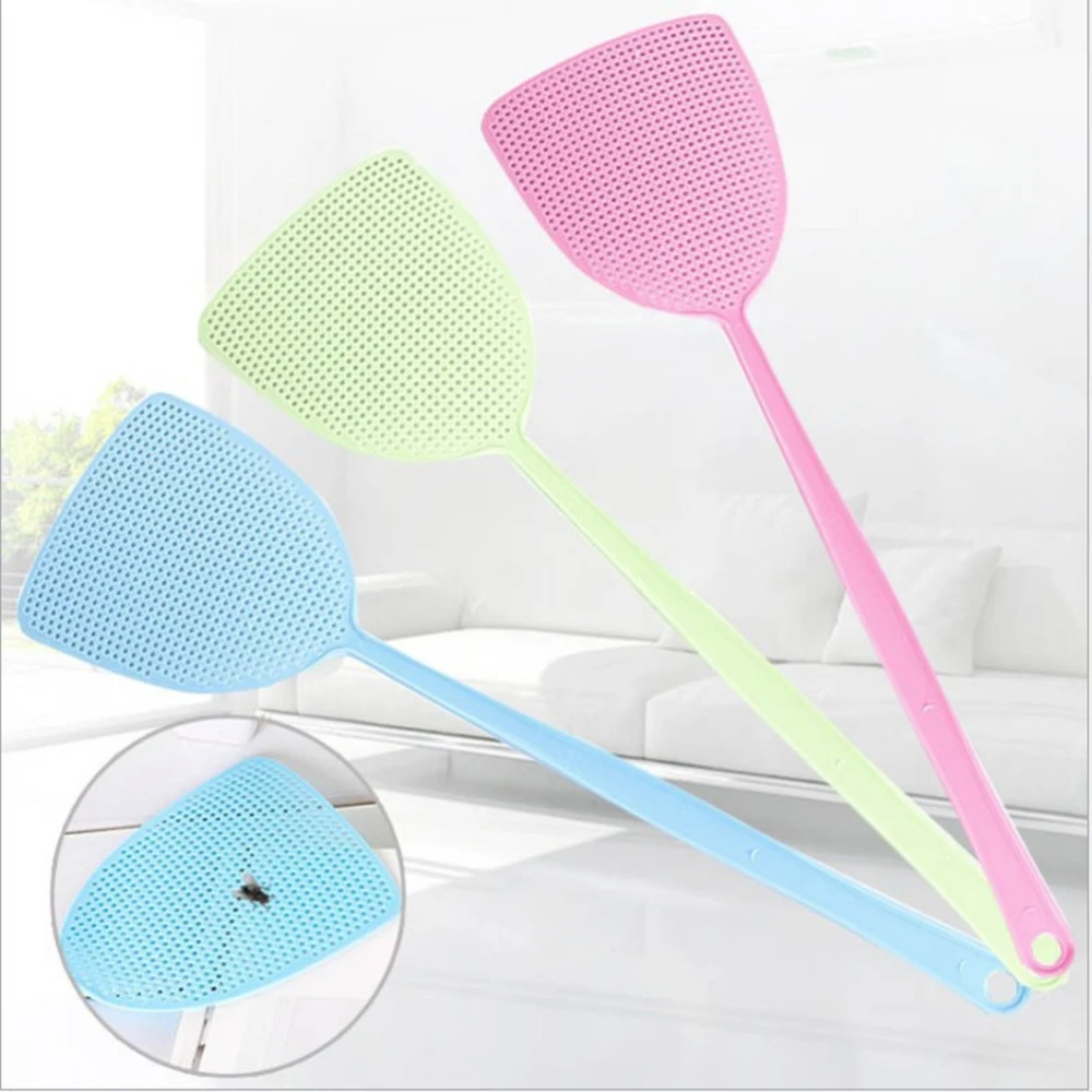 3pcs Plastic Fly Swatter Manual Swat Mosquito Pest Control with Long Handle (Green & Pink & Blue)