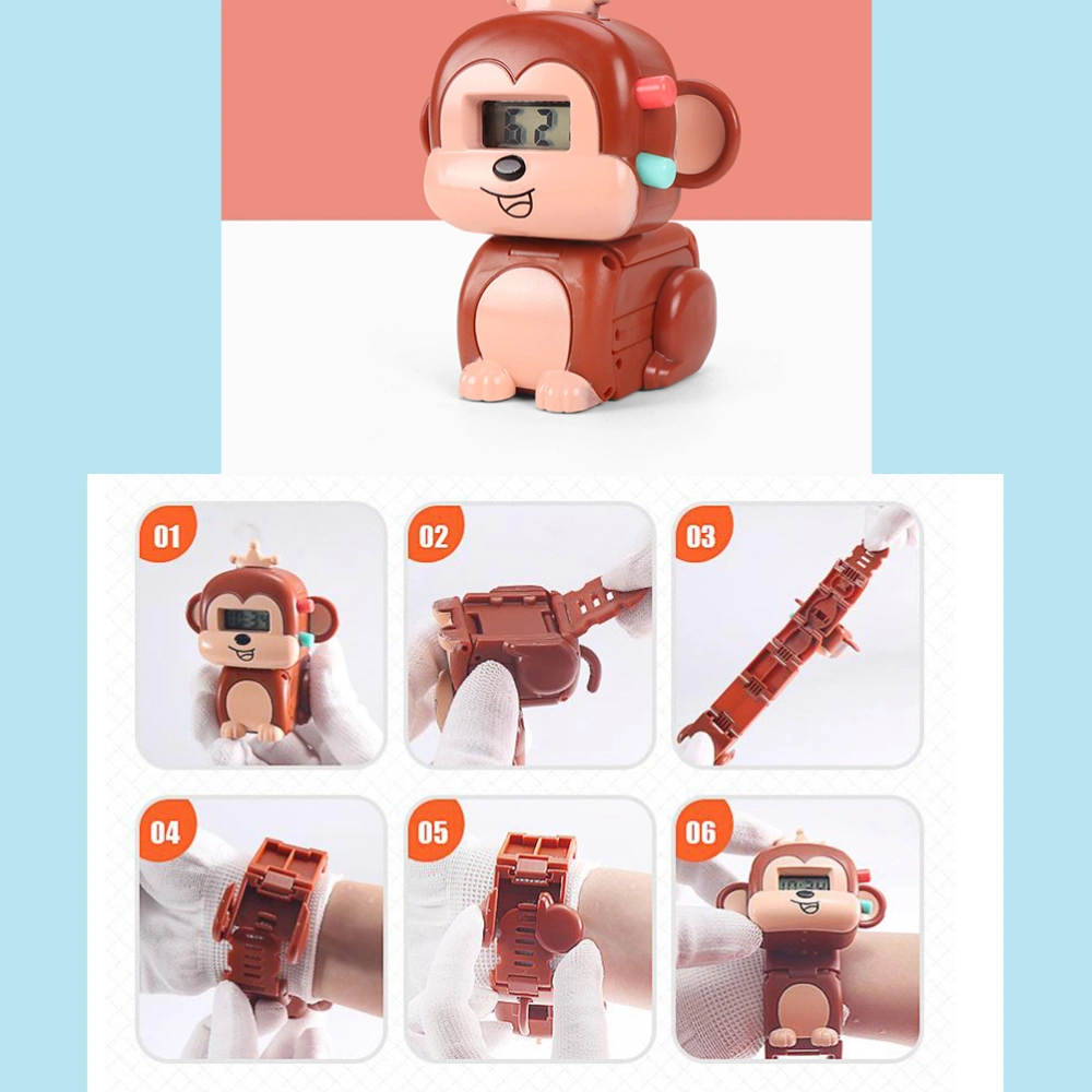 1Pc Deformable Electronic Watch Lovely Animal Shape Wrist Watch Cartoon Pet Deformable Watch for Students (Light Brown Little Monkey Shape)