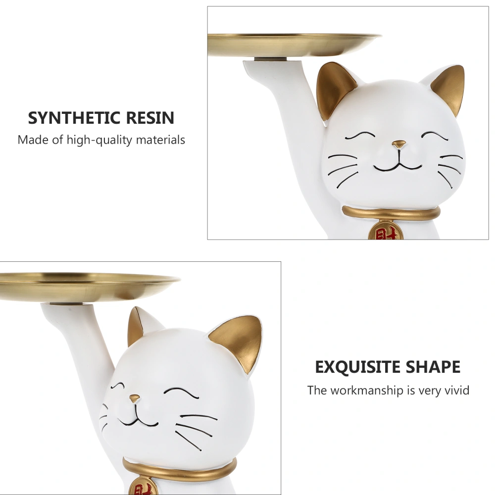 1Pc Lovely Cat Desktop Decoration Chic Storage Container Pretty Home Ornament (White)