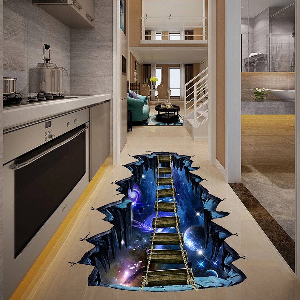3D Stereoscopic Wall Stick Single-plank Bridge Universe Planet Floor Sticker Decals for Home (FX82001)