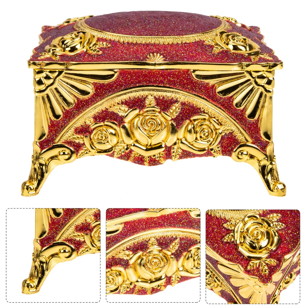 Compact Rose Metal Jewelry Box Vintage Rings Storage Box Jewelry Gift Case