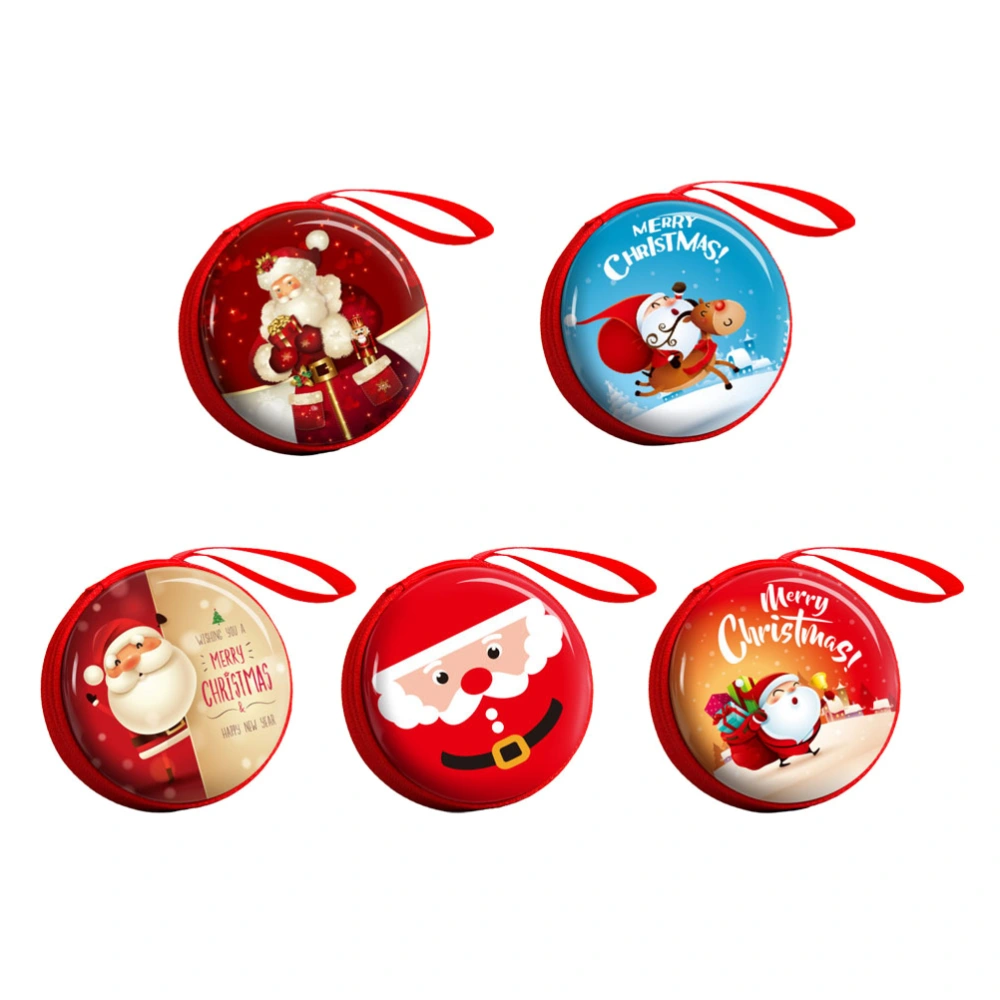 5pcs Christmas Cartoon Coin Purse Portable Change Purses Round Storage Box for Kids Children (Random Pattern)