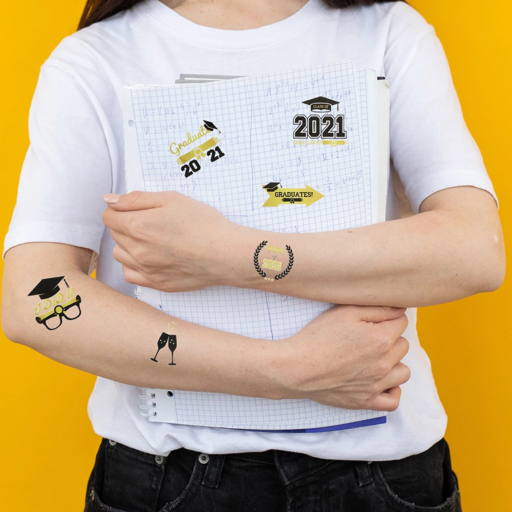 8 Pcs Temporary Tattoos Graduation Theme Stickers Waterproof Children Tattoos