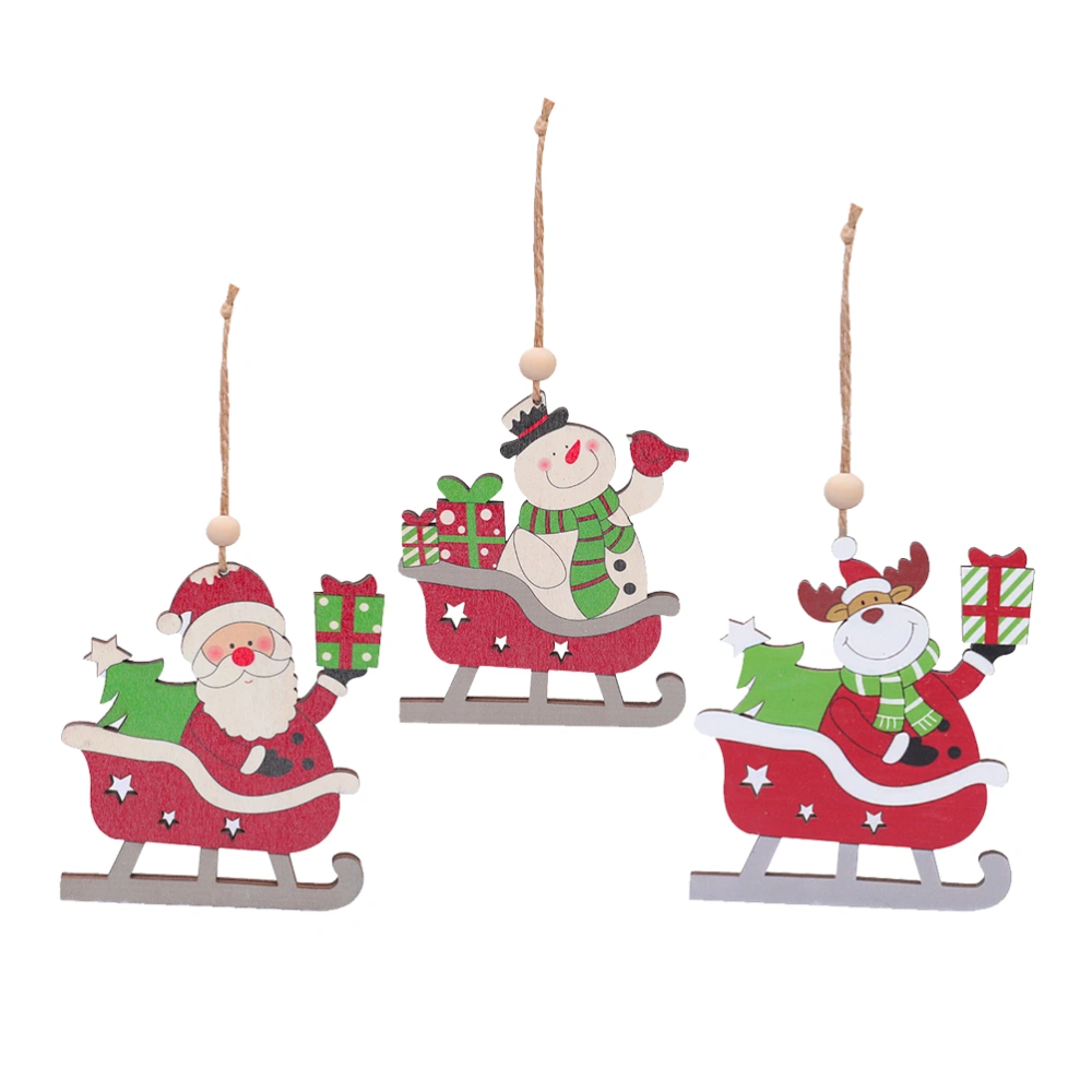 3Pcs Christmas Tree Wooden Pendant Wooden Santa Claus Snowman Elk Xmas Ornament Christmas Party Decoration Kids Gifts (Mixed Style)