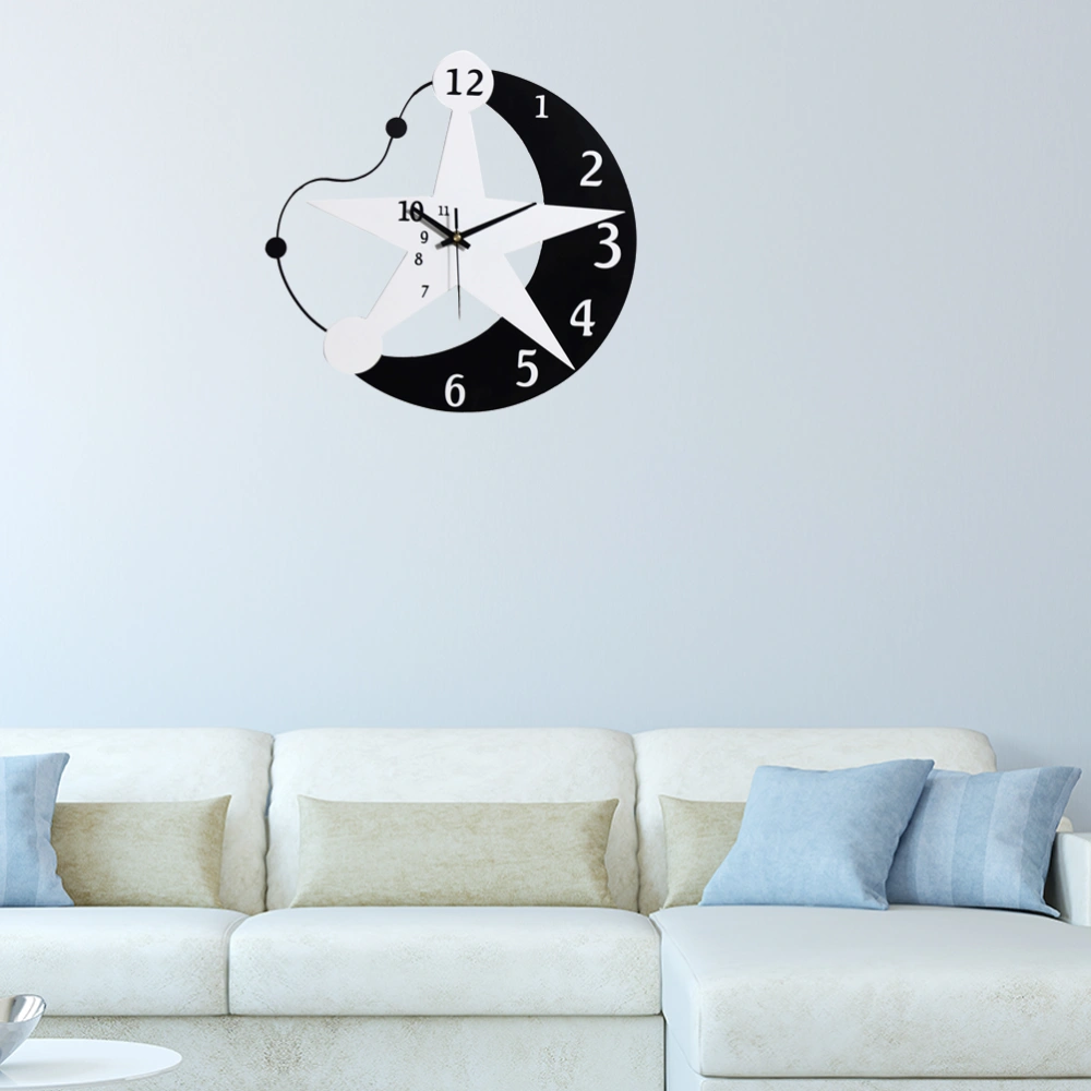 Wooden Modern Moon Stars Fashion Salon Clocks Silent Wall Clock House Mute Clock Wall Decoration Gift For Kids Room (40 Large Size)