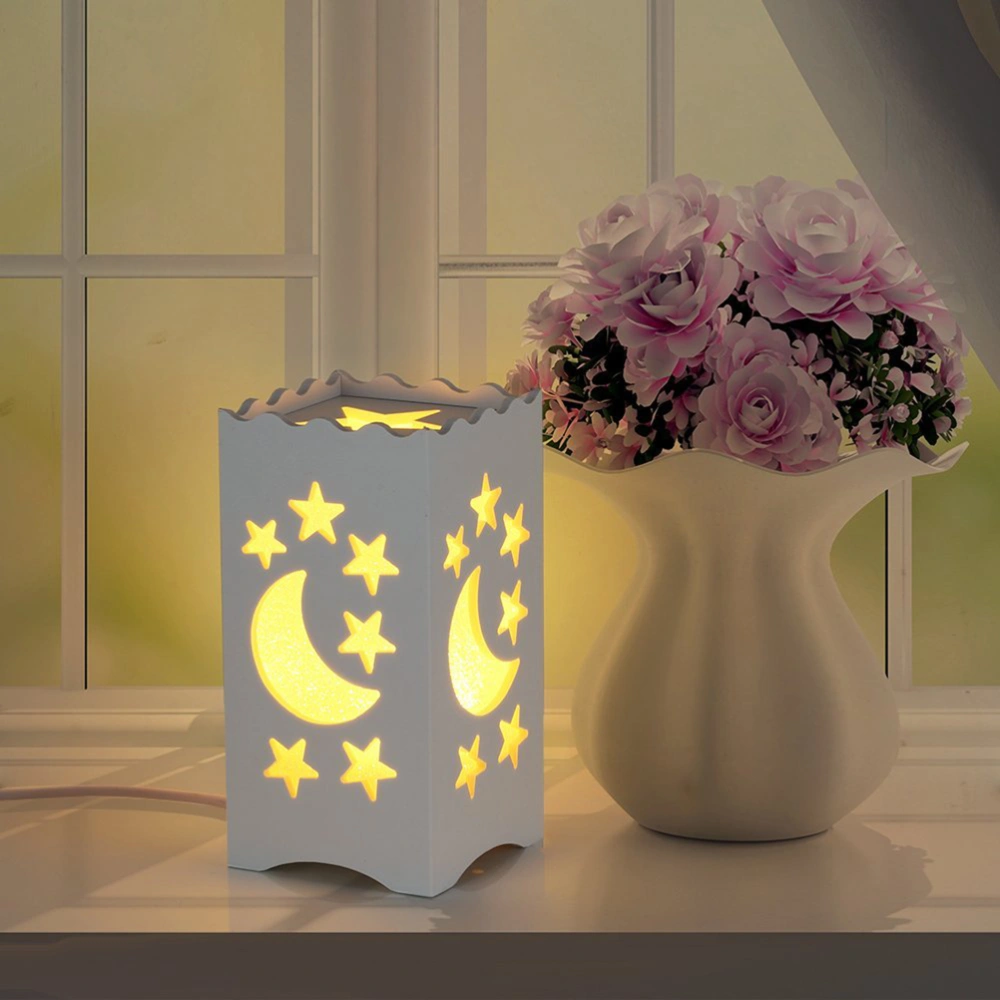 Table Light Desk Lamp Night Light Art Light with Moon and Star Shaped Carving for Bedroom with EU Plug(White)