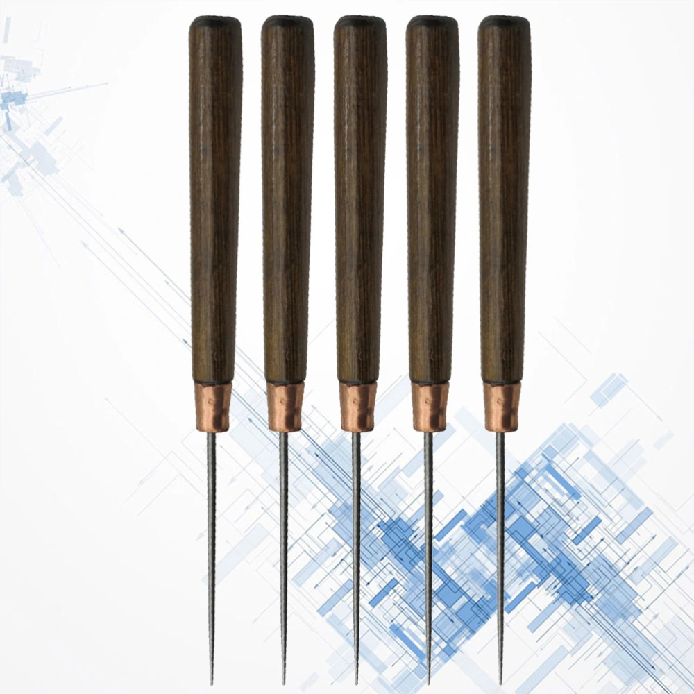 5 Pcs DIY Perforating Leather Awls Multifunctional Practical Wooden Handle Pricker Straight Tip Tool Diy Sewing Make Up Shoes Accessories for Home Store