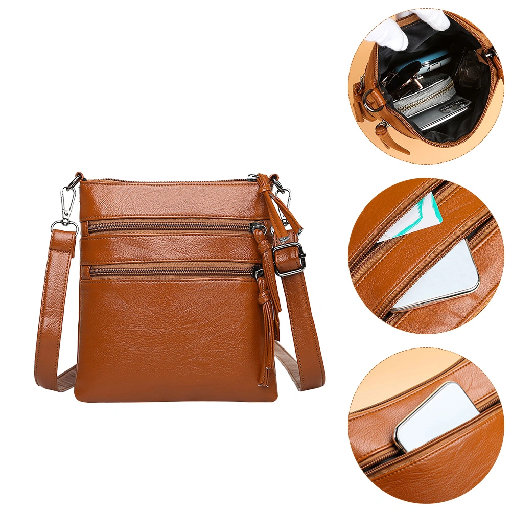 1pc Retro PU Crossbody Bag Shoulder Bag Zipper Cross Body Pouch for Girl (Brown)