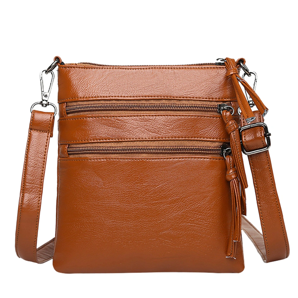 1pc Retro PU Crossbody Bag Shoulder Bag Zipper Cross Body Pouch for Girl (Brown)