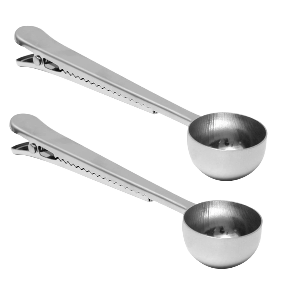 2 Pcs Stainless Steel Coffee Tea Spoon with Bag Clip Measuring Tablespoon Milk and Powder Tablespoon