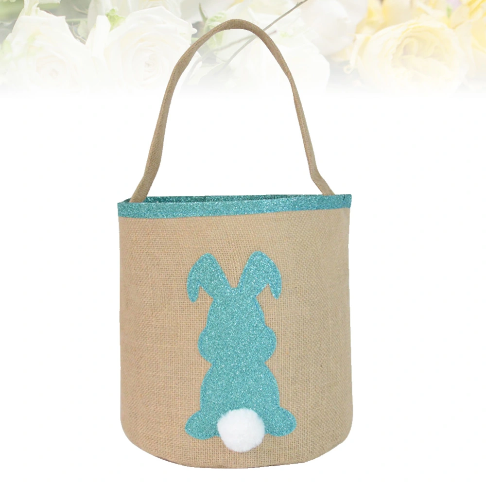 Sky Blue Glitter Bunny Design Gift Pouch Round Sweet Storage Holder Easter Party Candy Bag Rabbit Portable Tote Bag Easter Supplies