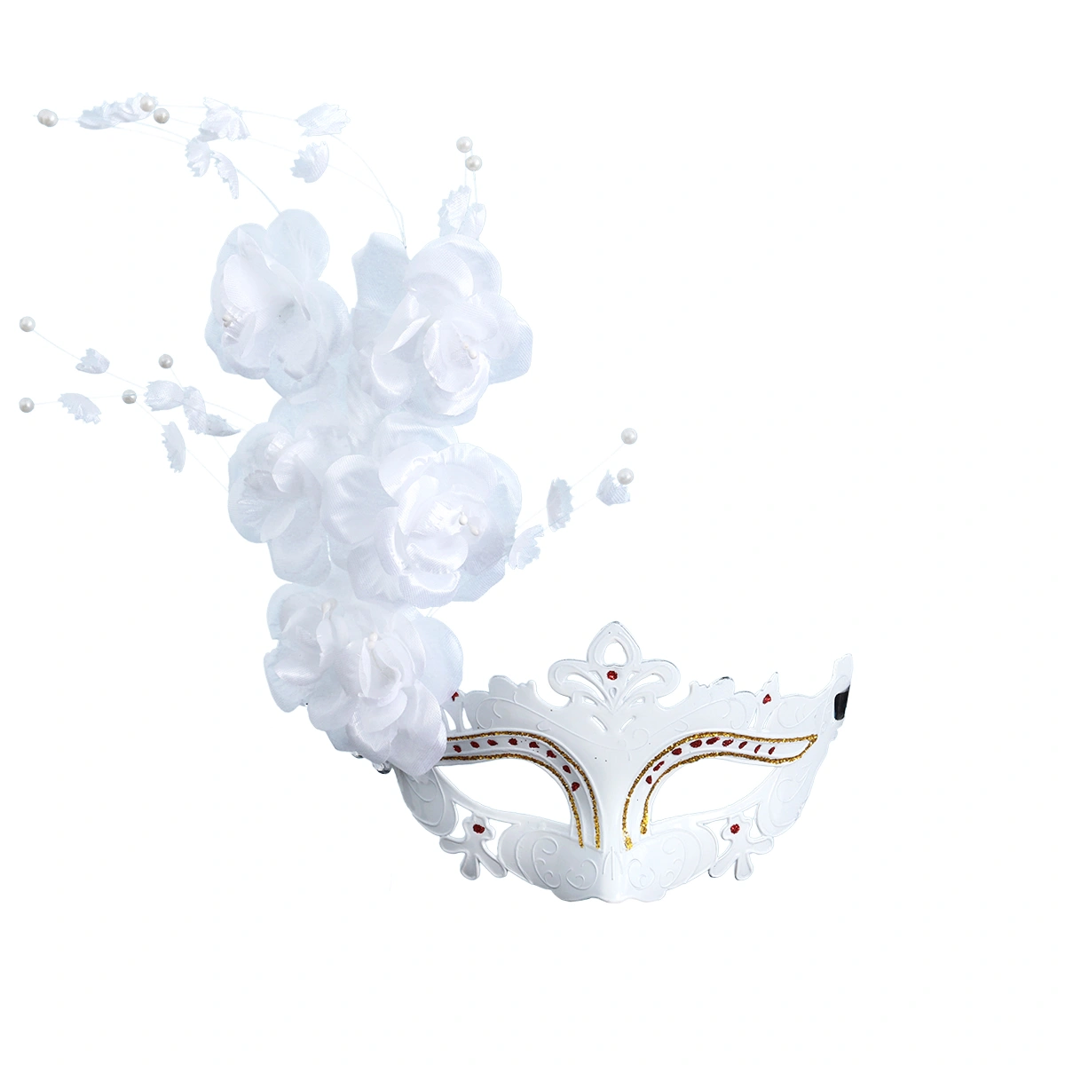 Venetian Costume Party Half Face Mask Masquerade Party Mask Small Fairy and Big Flower for Lady (White)