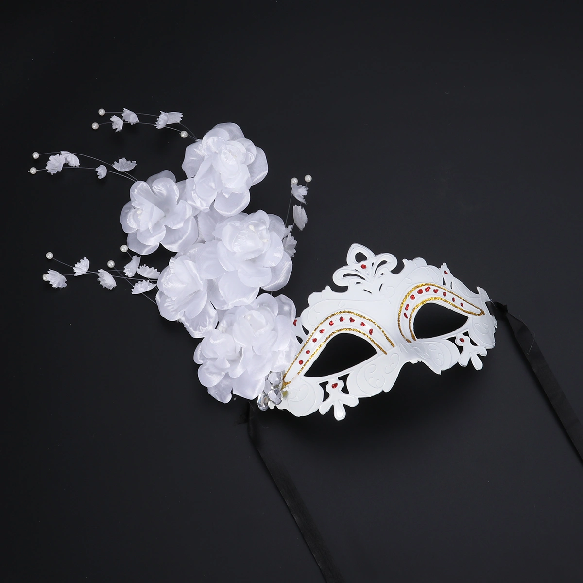 Venetian Costume Party Half Face Mask Masquerade Party Mask Small Fairy and Big Flower for Lady (White)