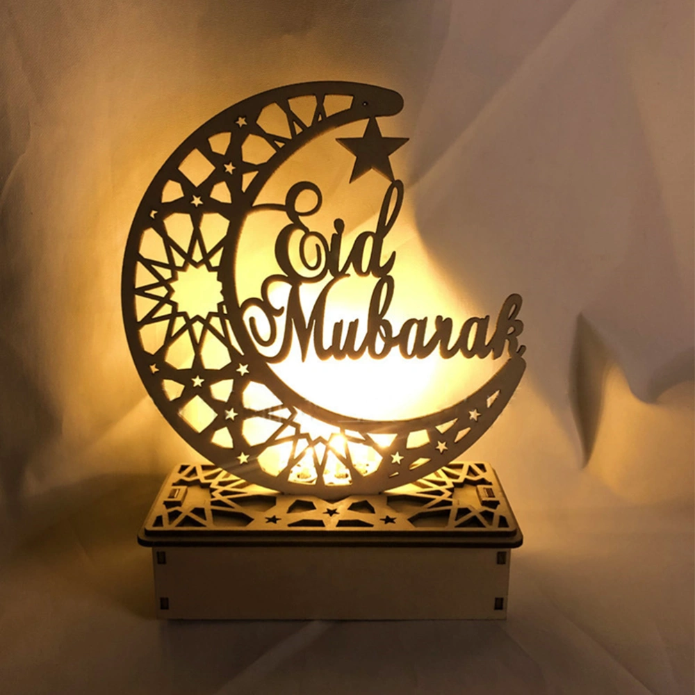 Decorative Wooden Moon LED Lights Eid Crafts Night Light Ramadan Mubarak Lamp