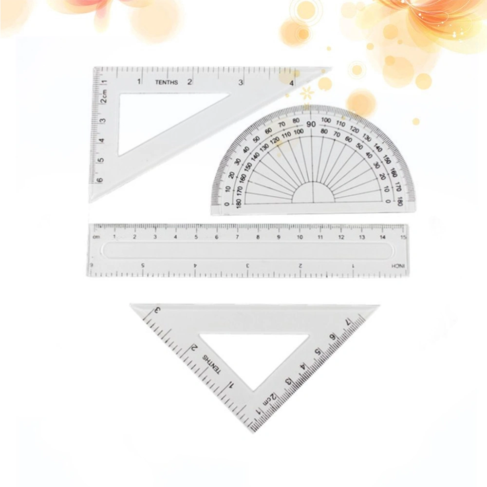 4Pcs Plastic Math Geometry Ruler Set Architects School Supplies (Transparent)