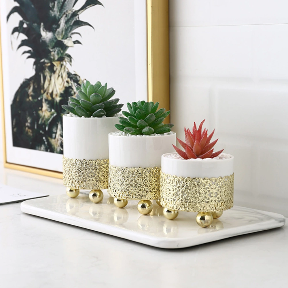 1Pc Iron Gilding Succulent Flowerpot Elegant Simple Planter Home Supply (Golden)