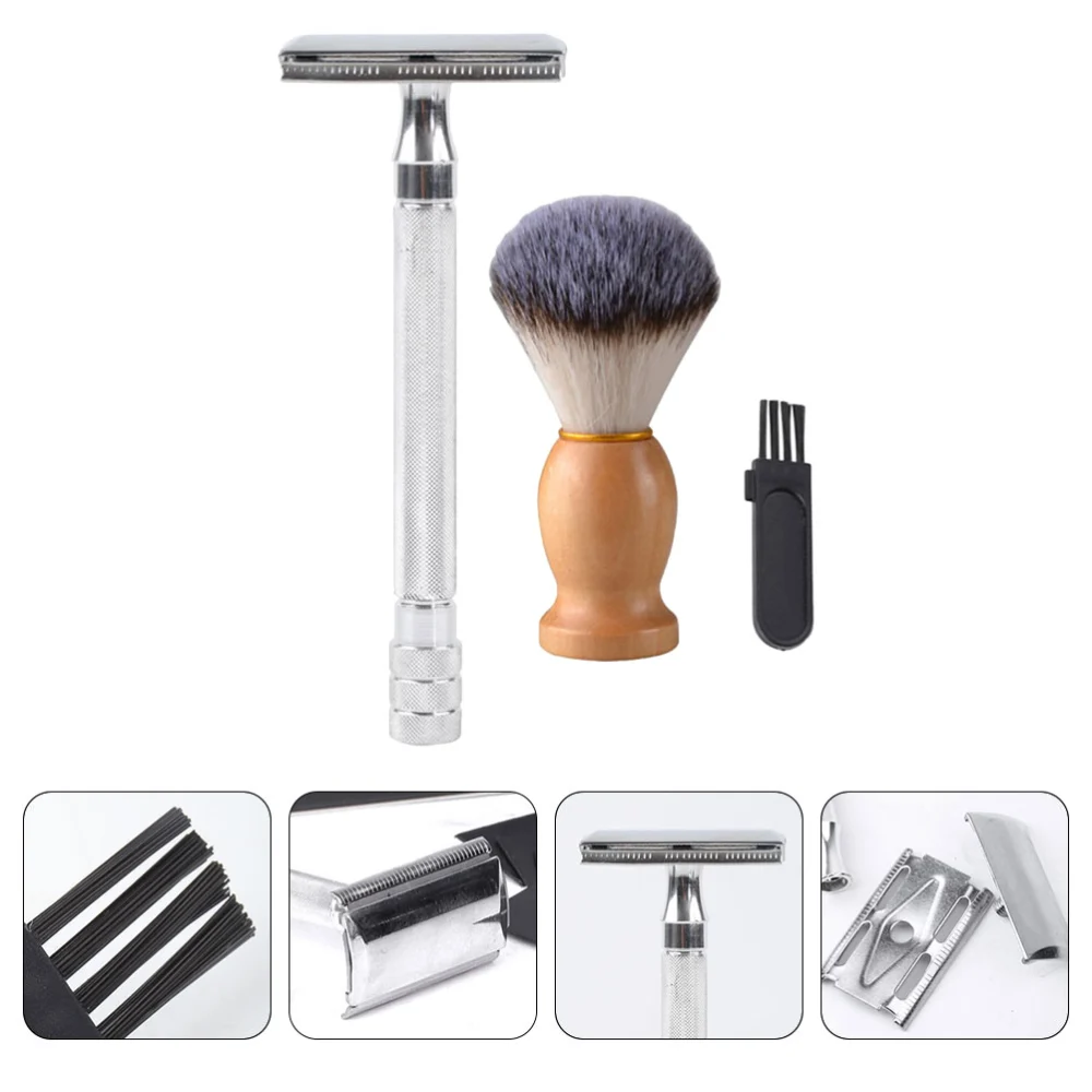 1 Set Beard Razor With Beard Brush Cleaning Brush Mustache Beard Shaving Tool