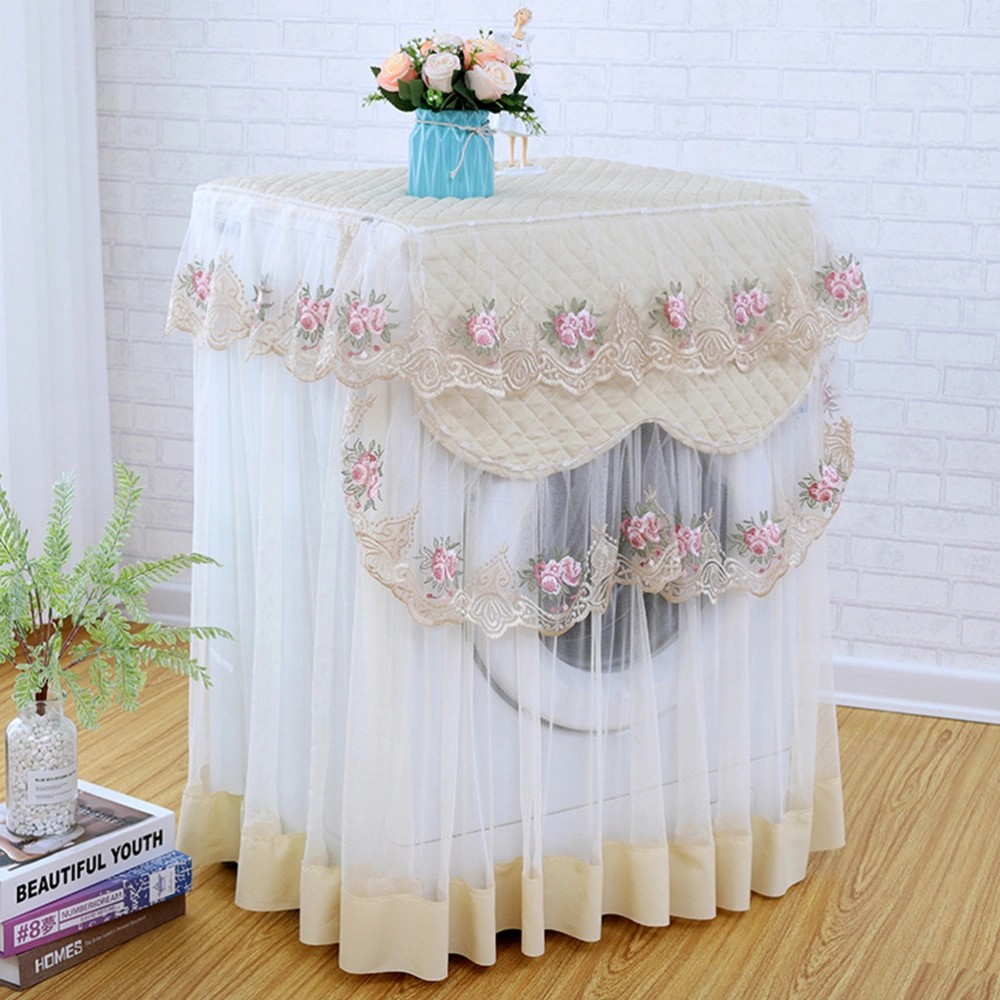 Fully Automatic Washing Machine Cover Lace Ruffle Floral Waterproof Washing Machine Cover Universal Home Automatic Impeller Roller Dust Cover (Beige, Average Size)