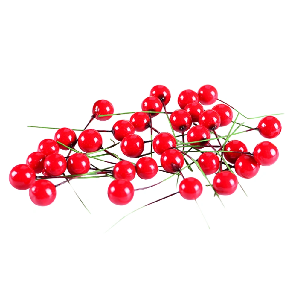 100pcs Red Fruit Berry Holly Artificial Flower Pick Christmas DIY Home Decor Ornament (12mm)