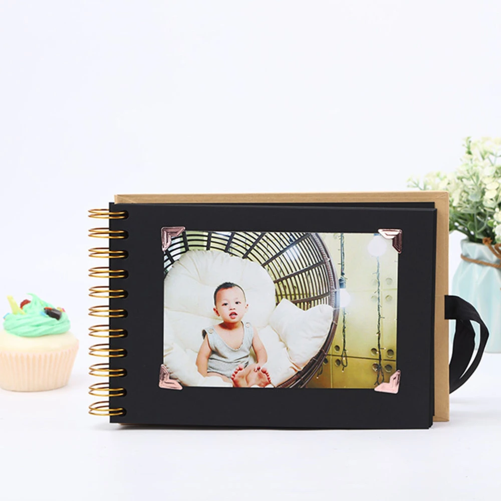 2pcs DIY Photo Album Memorial Album Bow Knot Kraft Paper Photo Album Mini Picture Album for Family (Yellow and Black)