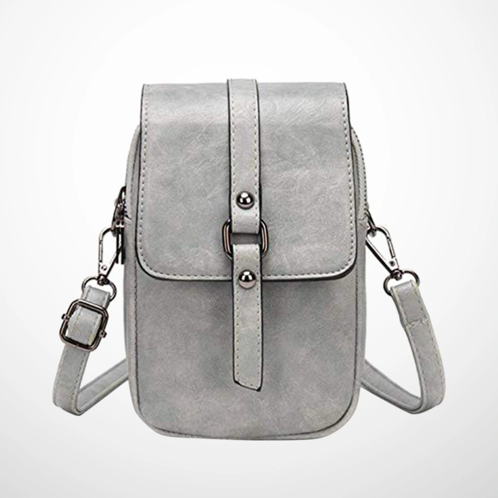 Retro Grey Two Layer Mobile Phone Bag Ladies Shoulder Messenger Bag Fashion Backpack Casual Storage Bag Travel Pouch