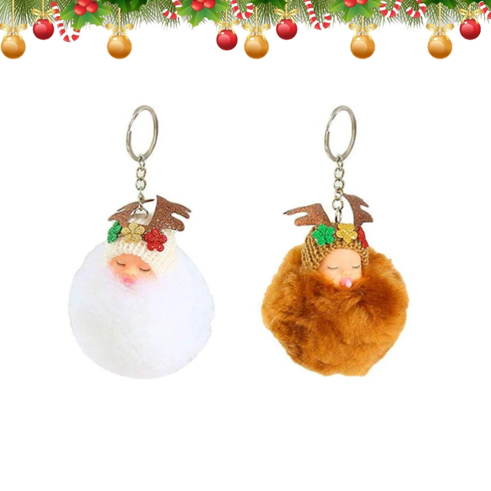 2pcs Sleeping Baby Shape Plush Pendant Doll Hanging Decoration Christmas Tree Ornament Christmas Gift (White + Coffee)