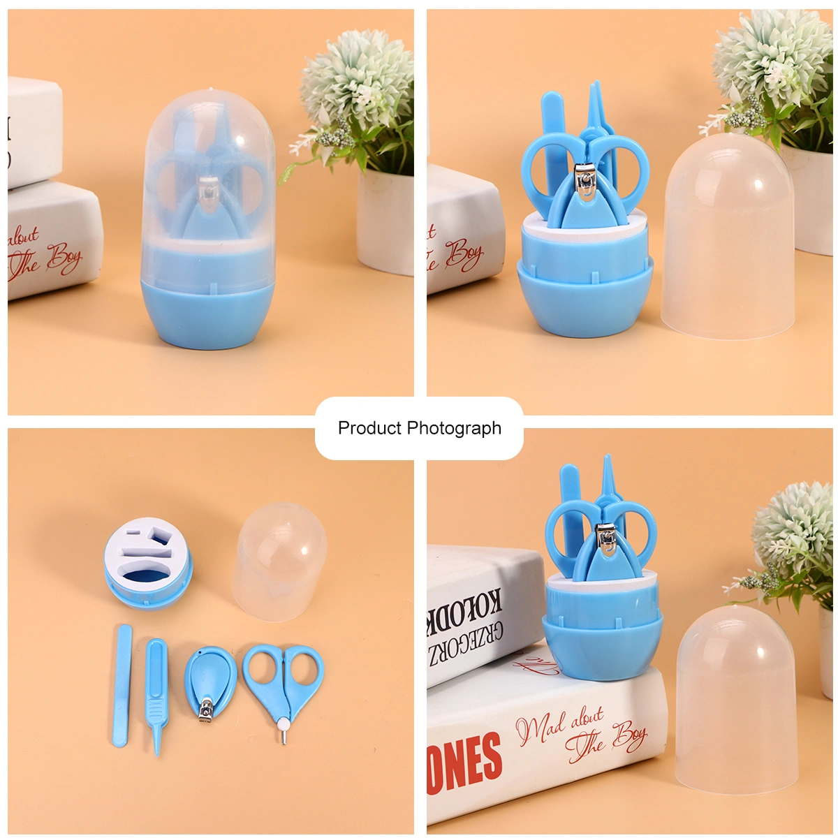 1 Set/4pcs Handy Nail Scissors Set Applied Children Manicure Set Durable Nail Tool (Blue)