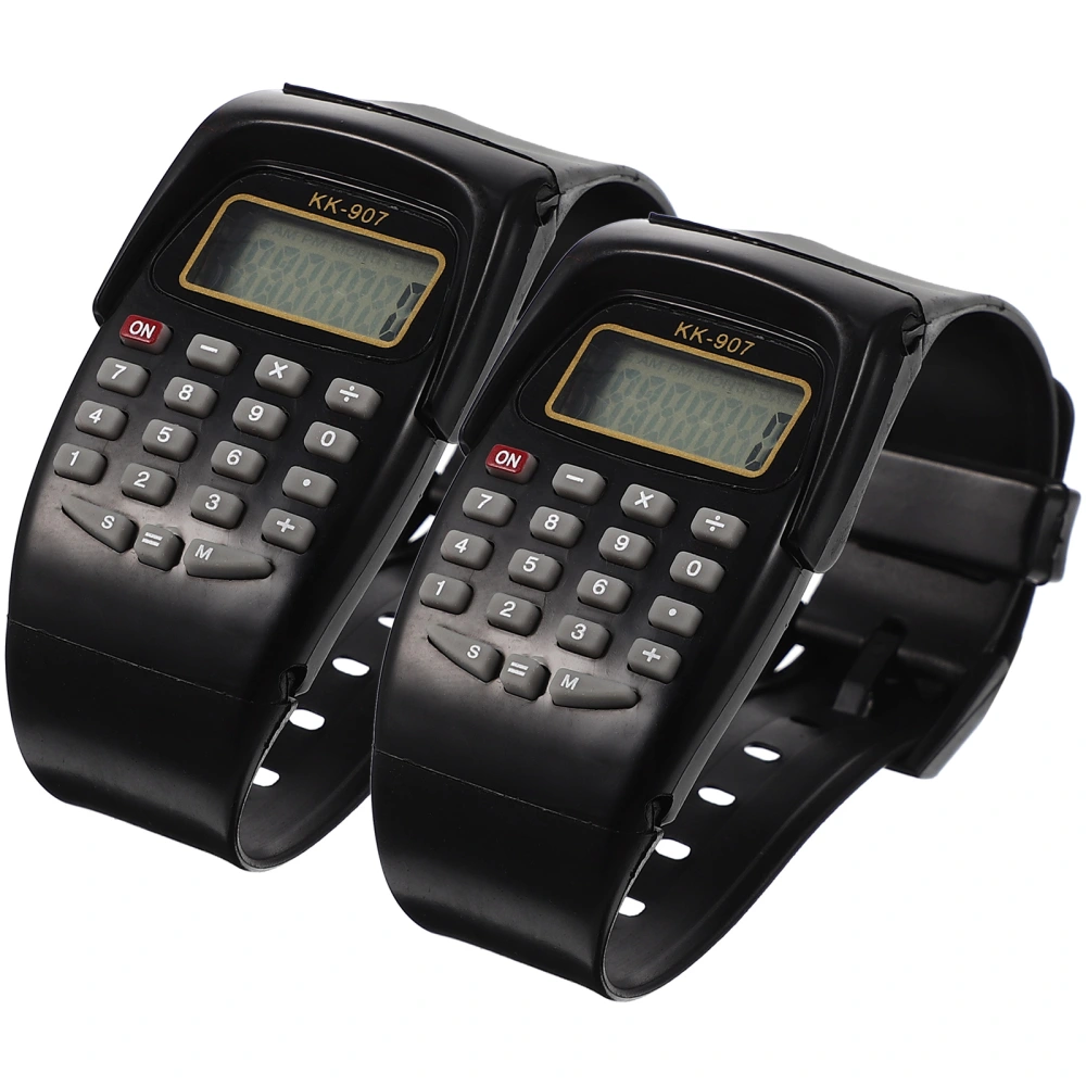 2pcs Watch Type Calculators Portable Calculating Watch Wrist Geometric Operation Watch Birthday Gift for Kids Black