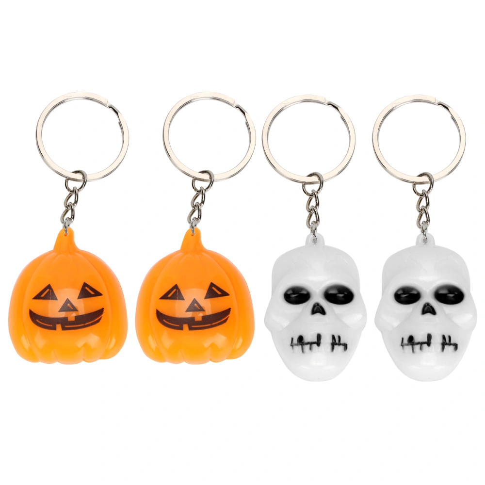 4PCS Halloween Flash Key Ring Durable Key Pendant Skull Pumpkin Key Chain Decor