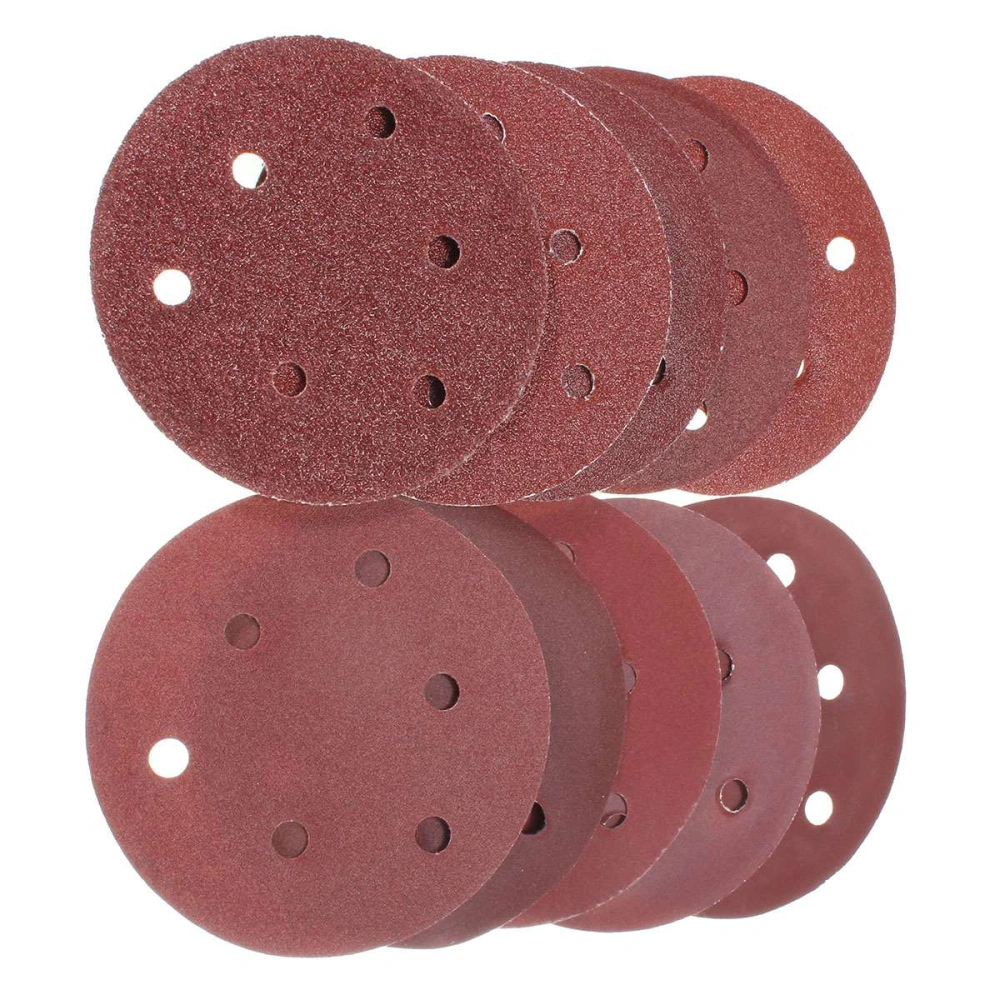 50pcs 6 Hole 5 Inch Hook and Loop Sandpaper Sanding Discs Pads 40/ 60/ 80/ 100/ 120/ 180/ 240/ 320/ 400/ 800 Assorted Grits For Bosch PEX Orbital Sander