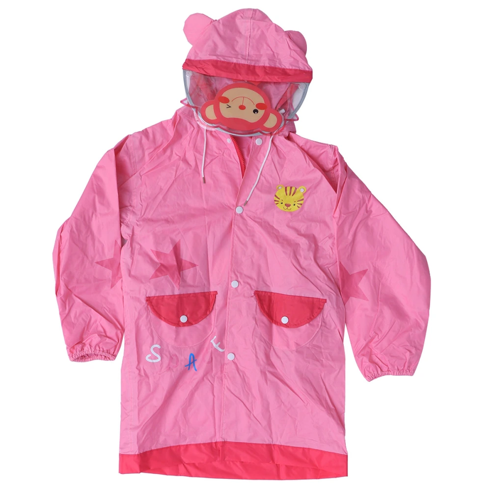 Waterproof Hooded Rain Poncho Coat for Kids with Backpack Pockets - Size M (Pink)