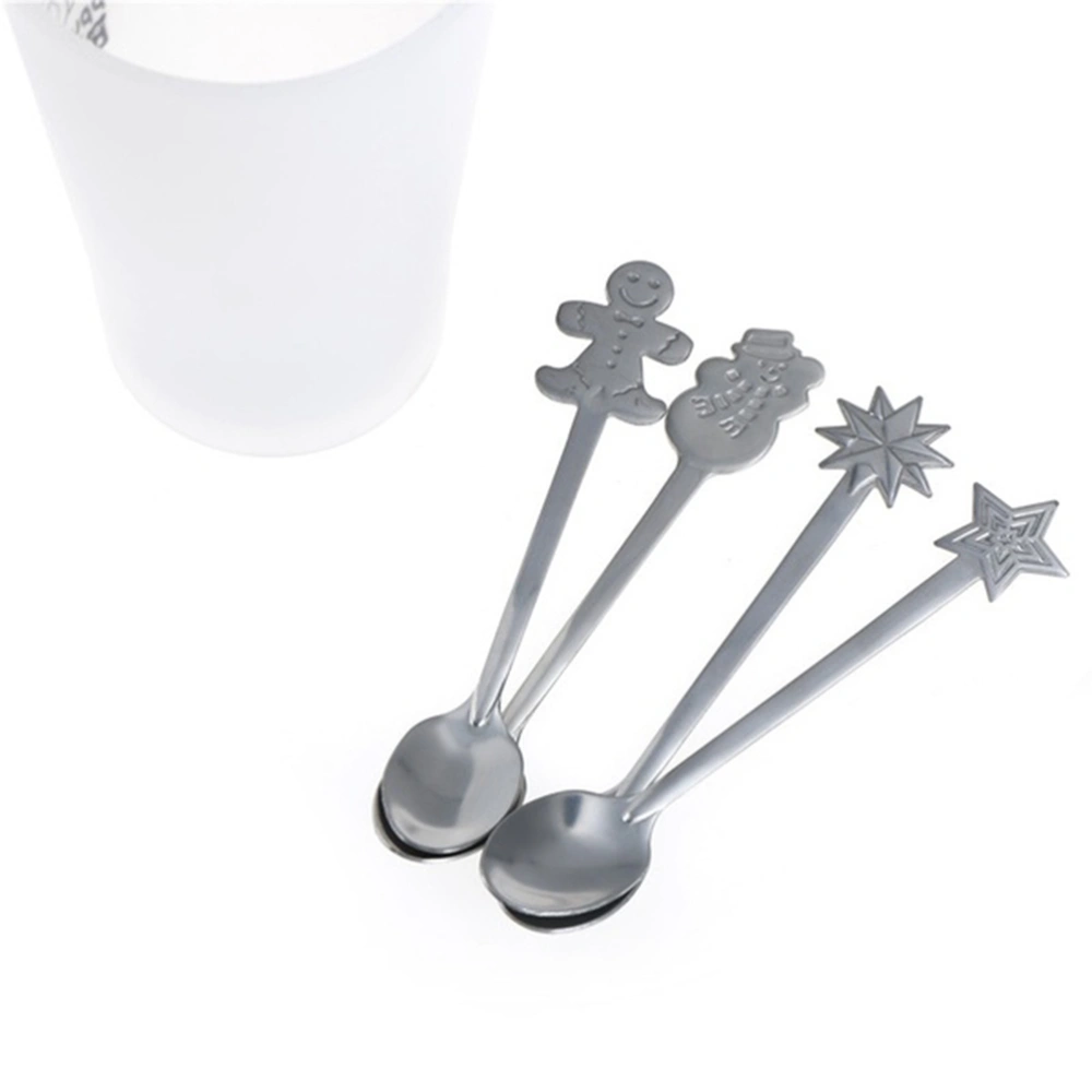 4pcs Xmas Stainless Steel Spoon Christmas Cartoon Tableware Coffee Spoon Mixing Spoon without Box (Random Pattern)