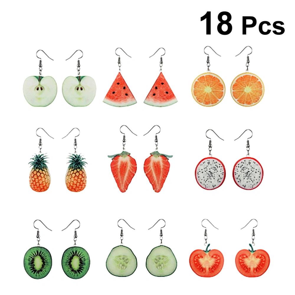 9 Pairs Girls Earrings Fruit Shape Earring Elegant Dangler Earrings Alloy Jewelry Decor for Girls Lady Female