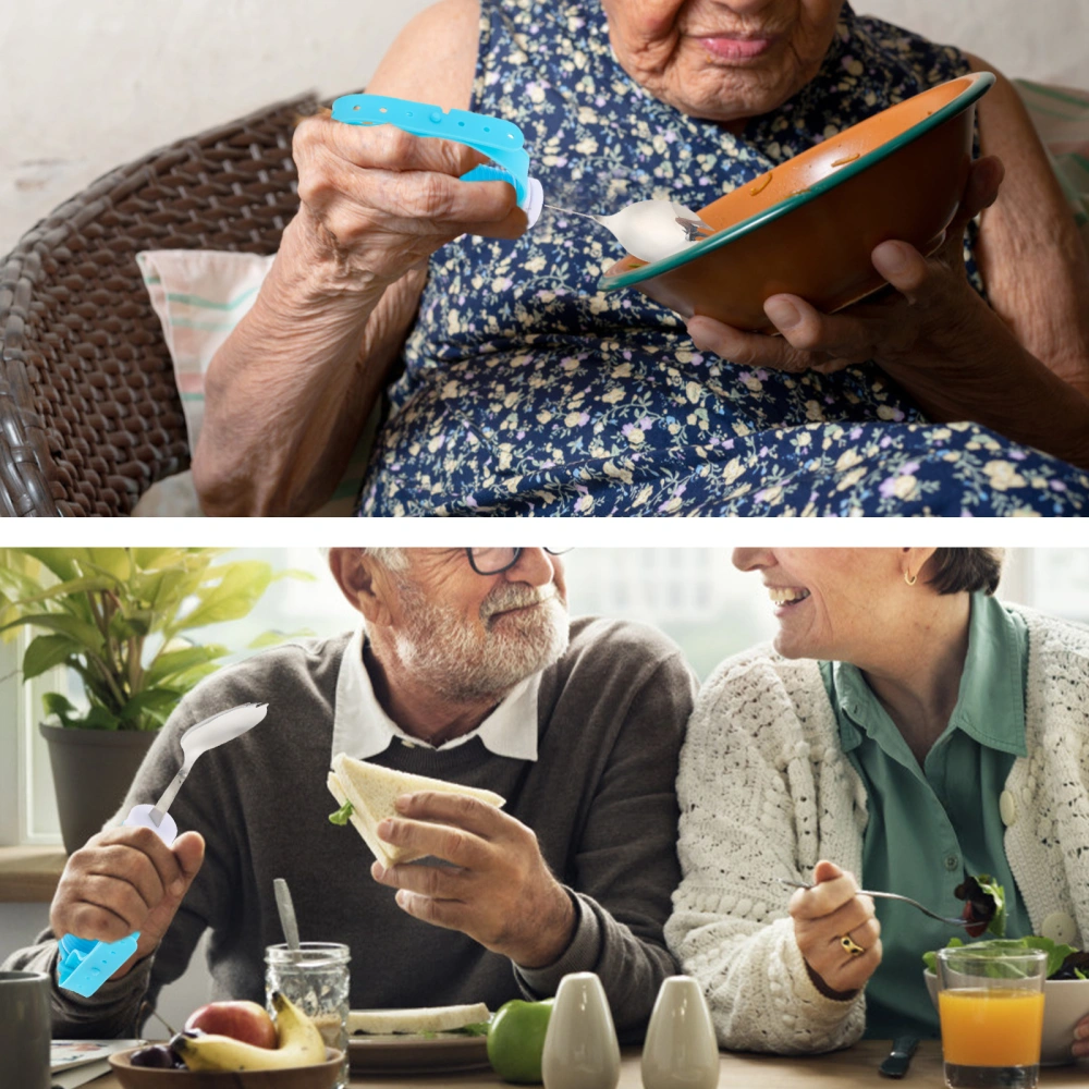 1Pc Rehabilitation Aid Spoon Portable Spoon Elderly Disabled Tableware (Blue)