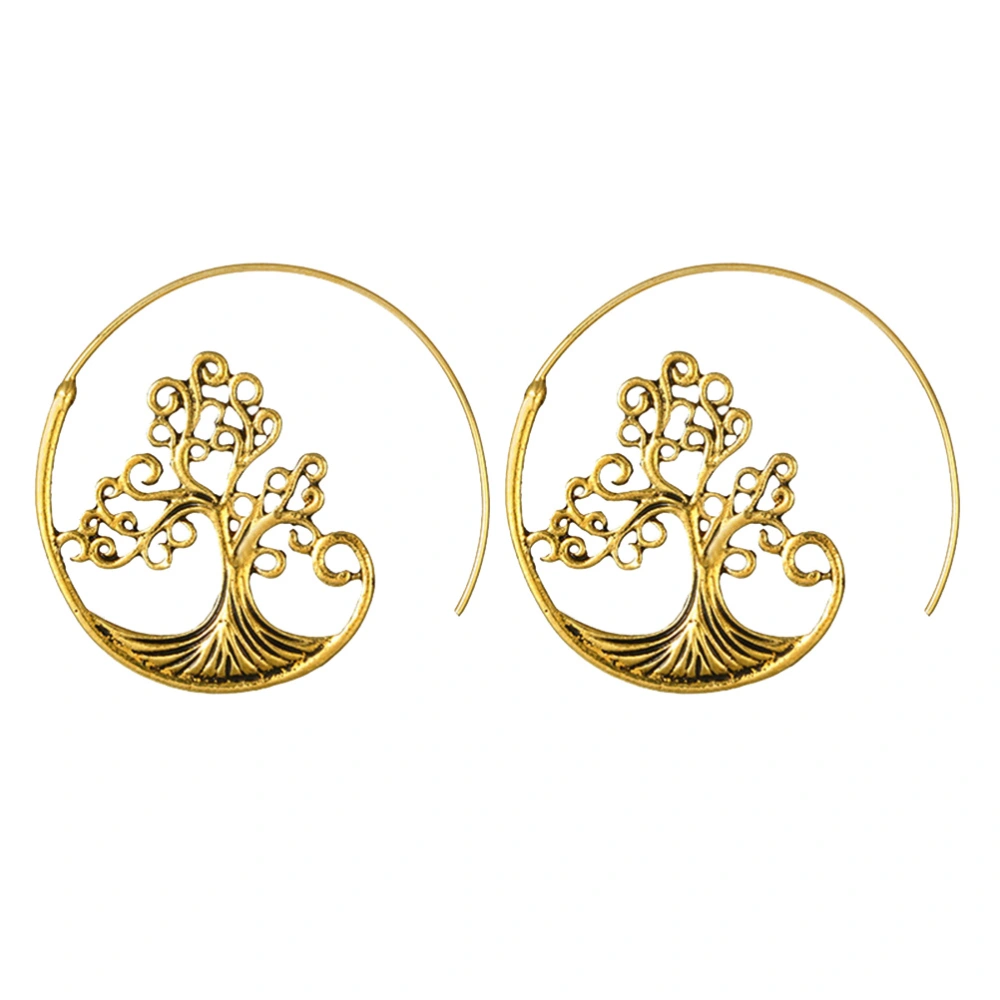 Women Dangle Earrings Delicate Circle Carving Flower Spiral Design Jewelry Ear Drop Decoration