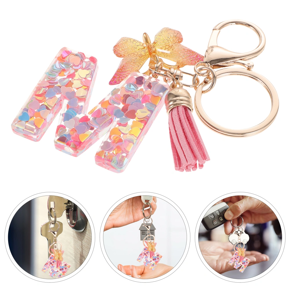 Sequins Letter Charm Key Chain Butterflies Key Ring Wallet Purses Backpack Decoration