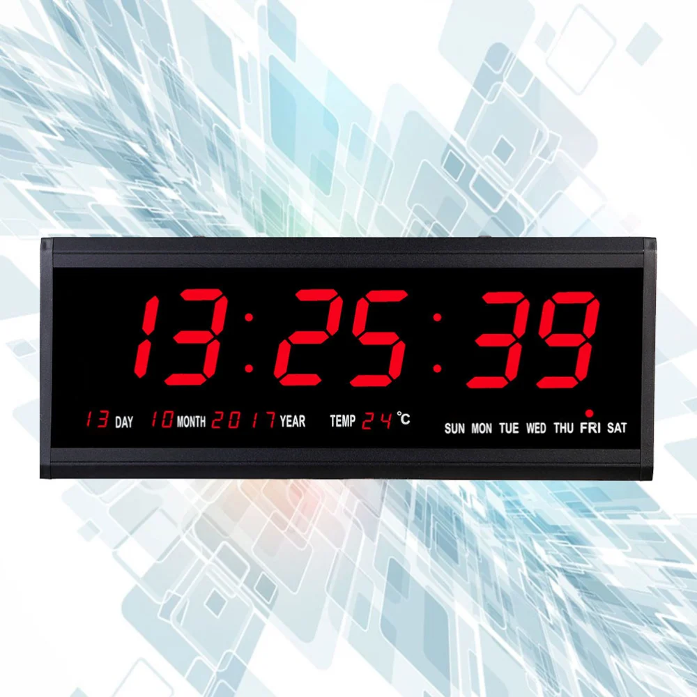 1PC LED Multifunctional Large Plug-In Wall Mounted Clock Electronic Clock for Temperature Date Time