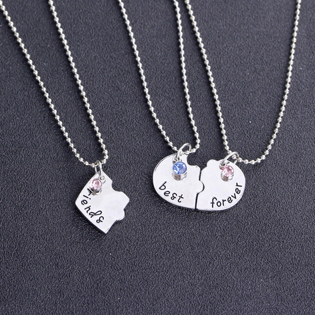 Stitching Broken Heart Shape Necklace Best Forever Friend and Ever Inlaid Red Blue Crystal Pendant Necklace(XL1549)