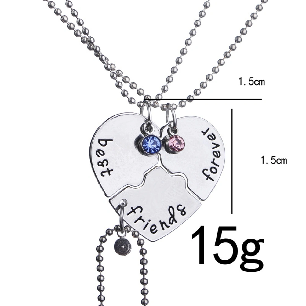 Stitching Broken Heart Shape Necklace Best Forever Friend and Ever Inlaid Red Blue Crystal Pendant Necklace(XL1549)