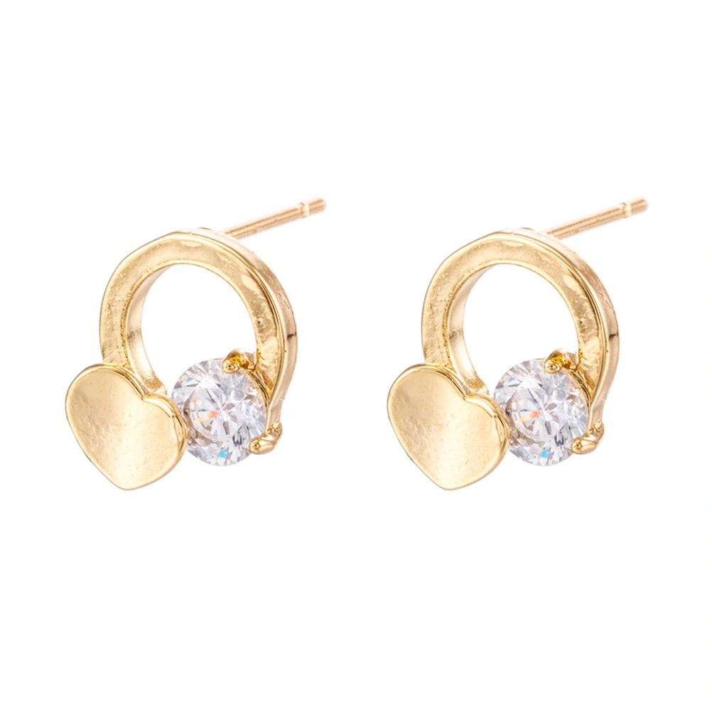 1 Pair Women Zircon Earrings Stylish Exquisite Micro-inlay Heart Shape Diamond Ear Rings Jewelry Decor Gift for Girl Lady (Gold)
