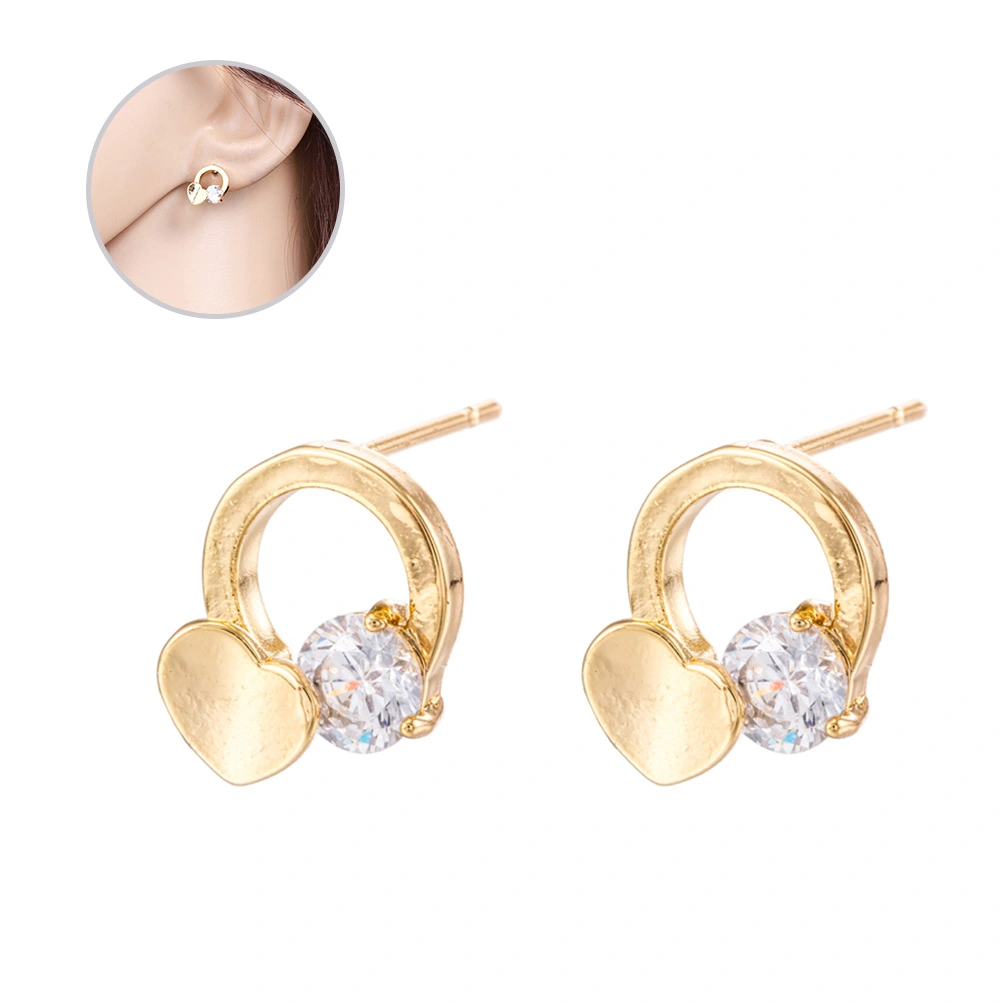1 Pair Women Zircon Earrings Stylish Exquisite Micro-inlay Heart Shape Diamond Ear Rings Jewelry Decor Gift for Girl Lady (Gold)