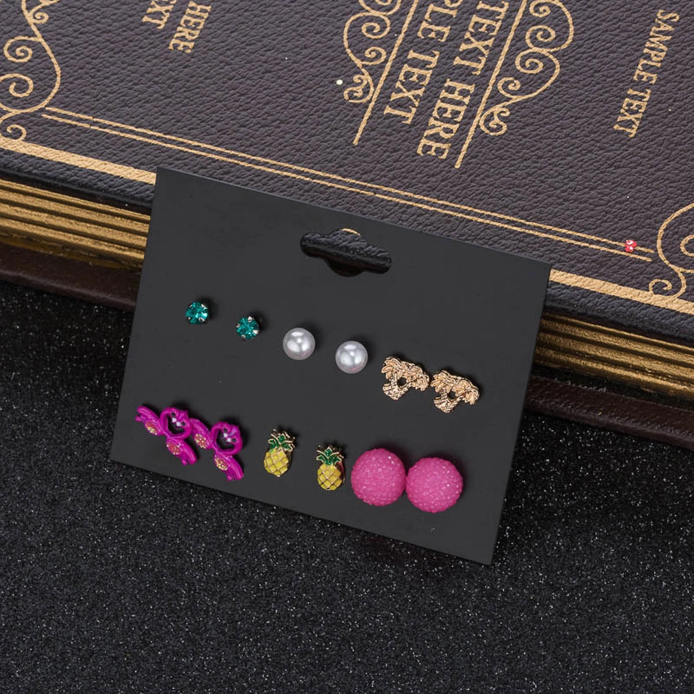 6 Pairs Fashion Chic Trendy Tropical Style Stud Earring Set for Women Girls Ladies