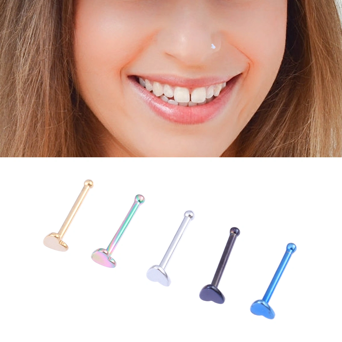 5pcs/set Heart Shape Nose Ring Studs Body Piercing Jewelry Body Piercing Bar