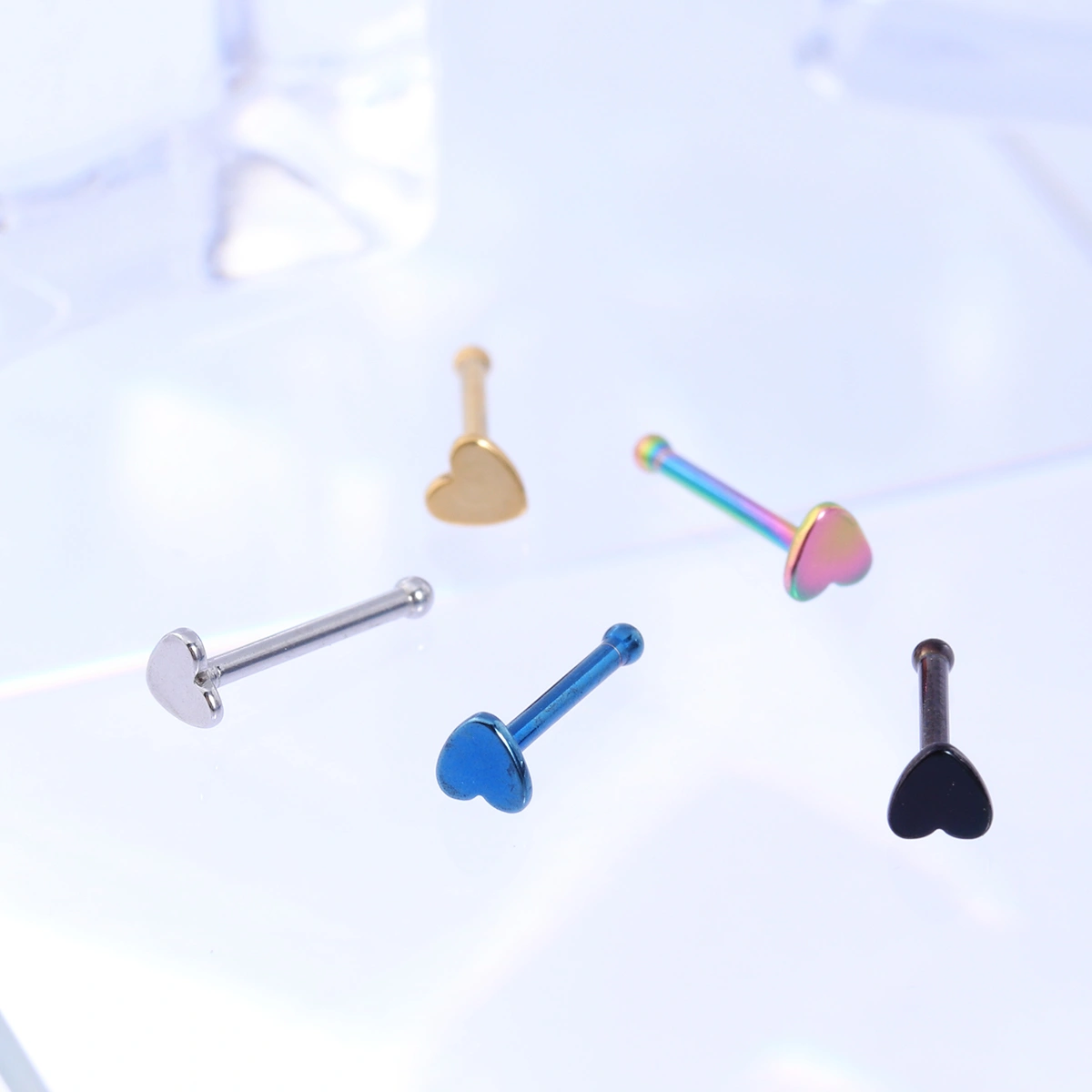 5pcs/set Heart Shape Nose Ring Studs Body Piercing Jewelry Body Piercing Bar