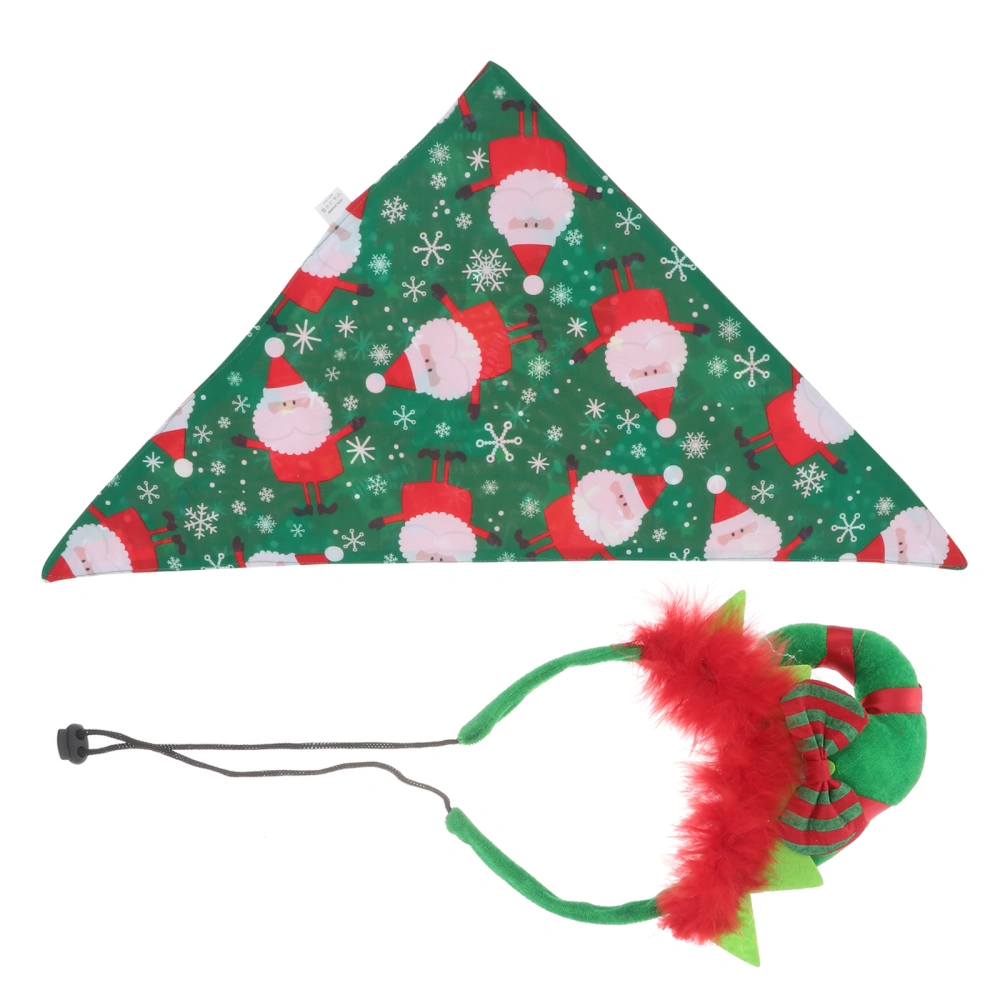 2pcs Pet Christmas Headband and Saliva Towel Dog Bandana with Headband Pet Supply