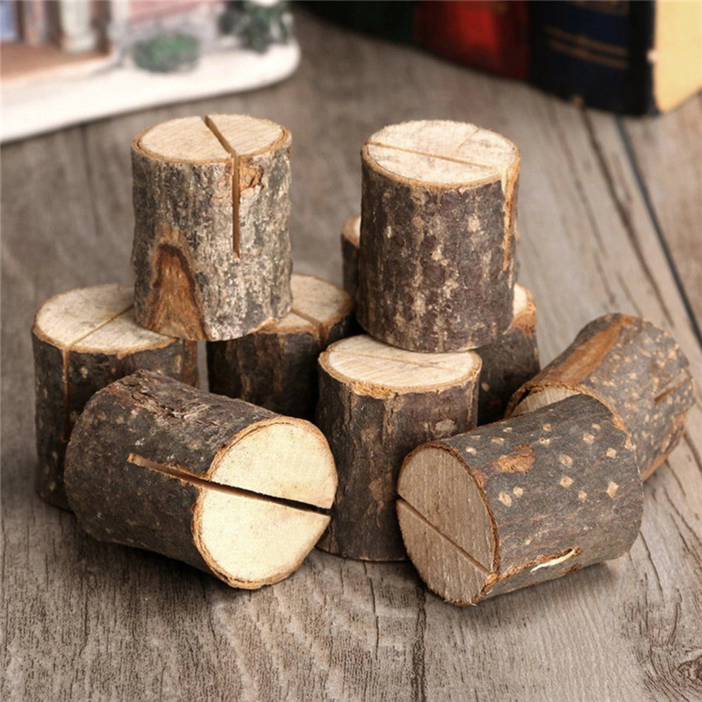 10pcs Wood Stump Holders Wedding Table Name Number Holder Party Decoration Holders Picture Memo Note Photo Clip Holder (Small, Groove)