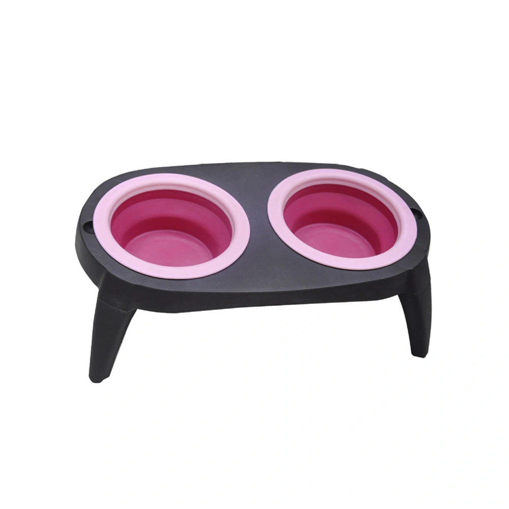 Collapsing Pet Dog Double Bowls Food Water Feeder Feeding Bowl Food Container (Pink)