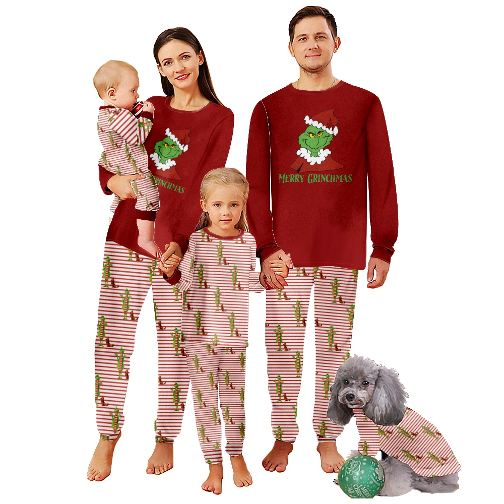 Christmas Family Matching Pajamas Set Adult Kids Baby Grinch Printed Tops+Pants Sleepwear Nightwear Set