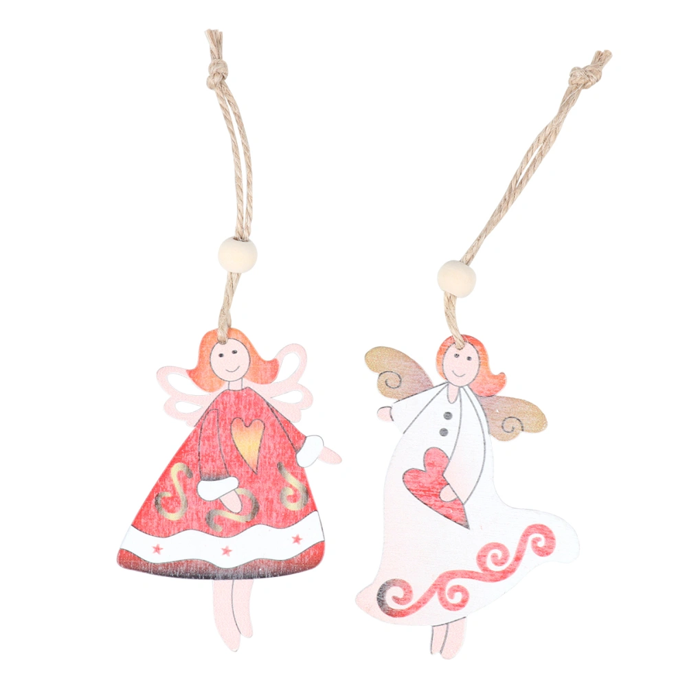 2PCS Christmas Decorations Wooden Hemp Rope Angel Pendant Creative Double-sided Painted Closet Small Pendant